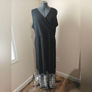 NWT J. Jill Black Patterned Floor Length Side Slit Dress Size XL